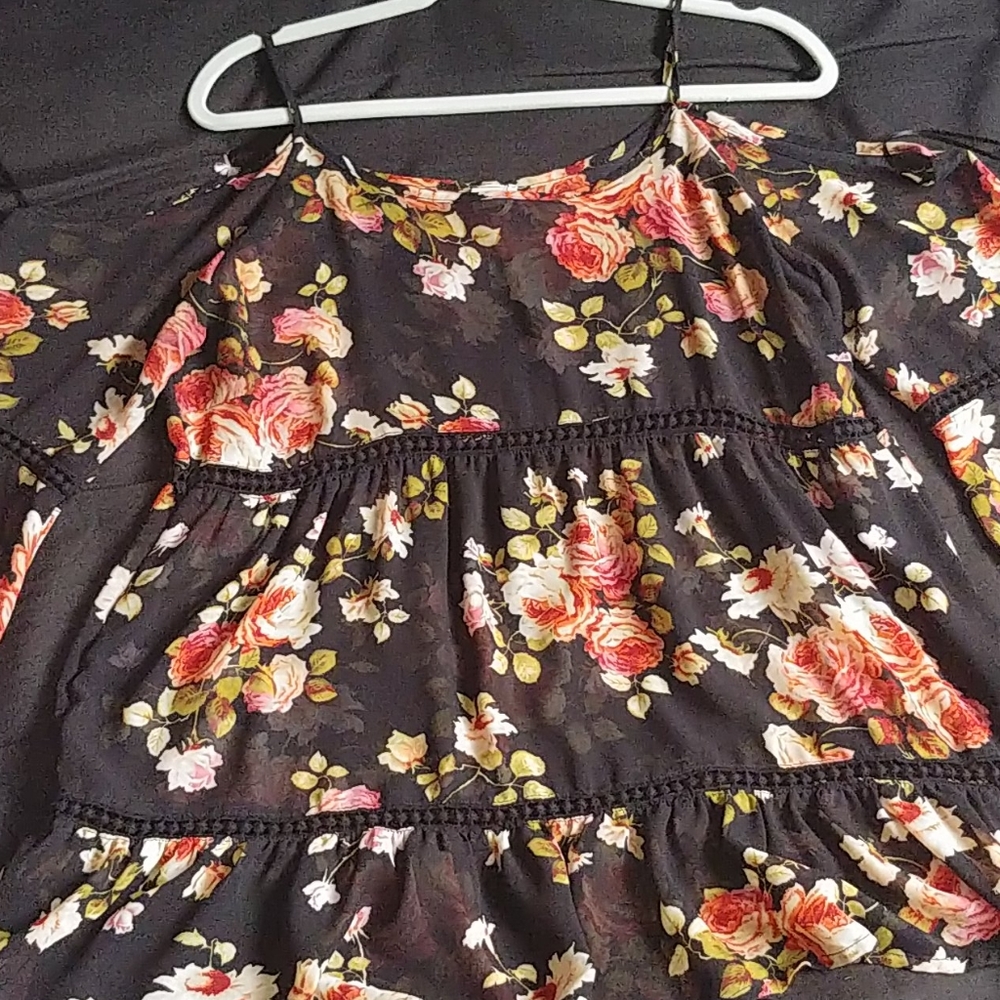 Sheer floral long sleeve blouse